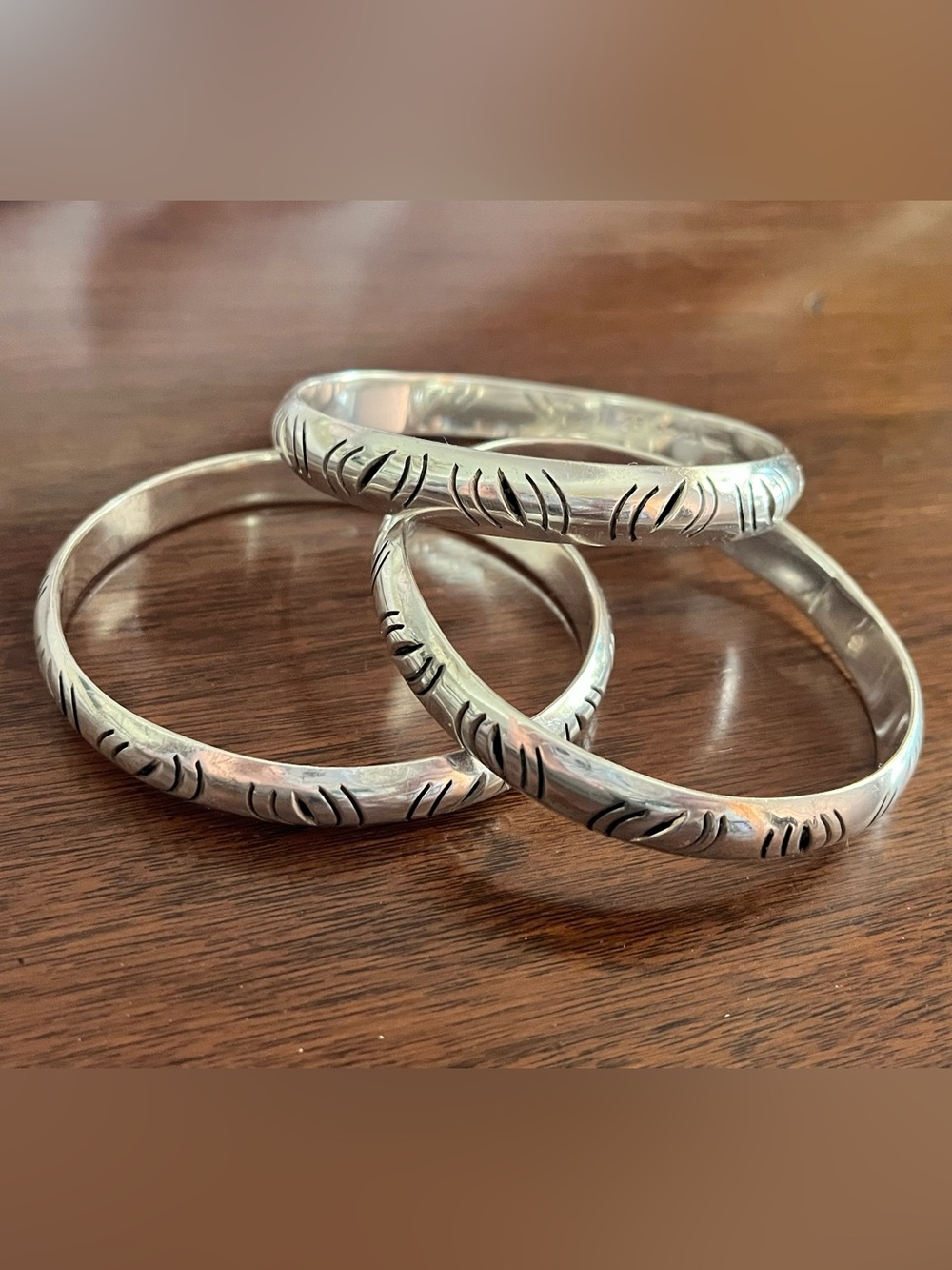 Sterling Silver 925 Etched Bangle Bracelet Set of 3